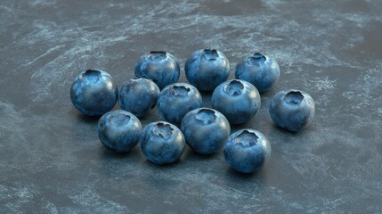 Fresh Blueberries on Dark Marble, Food Photography, Closeup