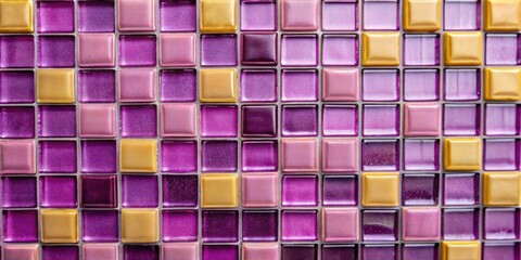 a wall of small  two-toned glass square tiles