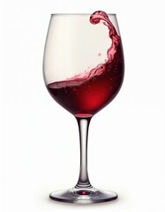 Isolated illustration of red wine glass with splash. Glass of red wine on white background. Splashing liquid. Alcohol beverage for celebration, winery, restaurant, bar menu.