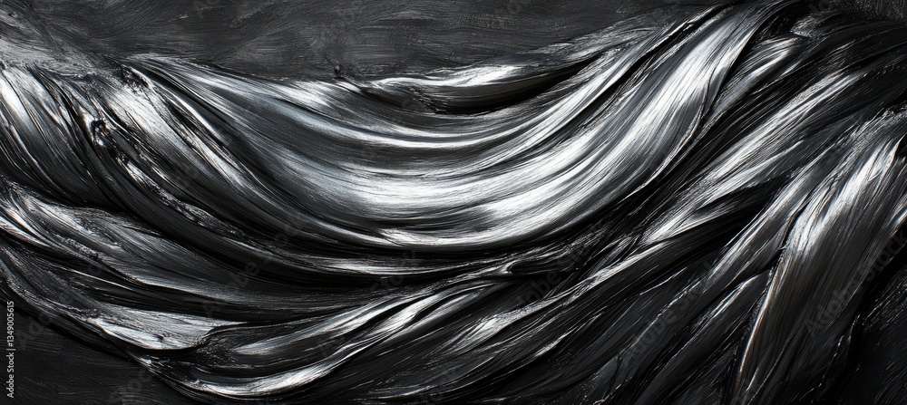 Poster close up abstract smooth dark silver gray fluid texture flowing in dynamic curved lines,
