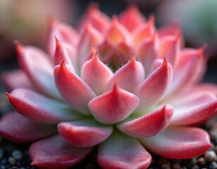 Fototapeta premium Close-up succulent plant with vibrant pink leaves. Macro details. Nature background. Botanical art. Home decor. Floral design. Plant growth. Desert drought-resistant species, popular indoor plant.
