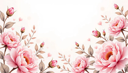 Soft floral watercolor with peonies and roses in blush pink and ivory