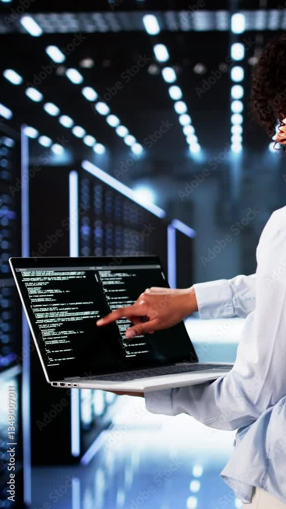 Aufkleber Cloud Computer Engineer Coding In Server Room In Data Center