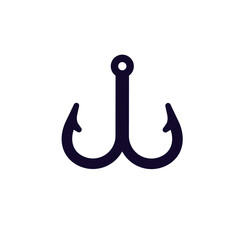 Minimalist fishing hook symbol in black and white, featuring clean lines and a simple design.