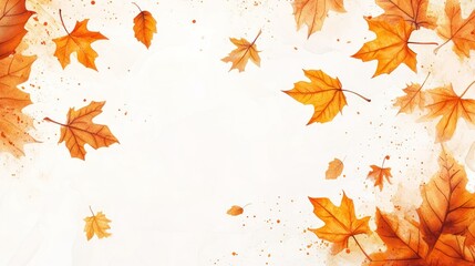 Autumn leaves falling, white background, nature, seamless, digital artwork, graphic design, print, social media