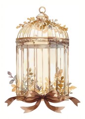 Brown coquette bird cage ribbon style chandelier.