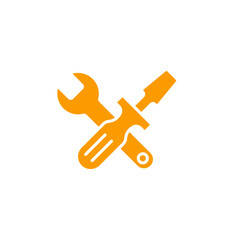 Orange icon showcasing crossed wrench and screwdriver, symbolizing repair or construction services.