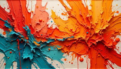 Abstract brushstroke background in vibrant orange-red and turquoise