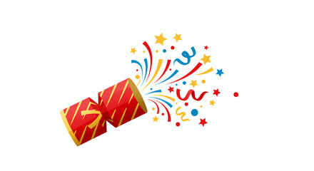 Obraz premium colorful festive cracker popping open with confetti and small stars flying out 