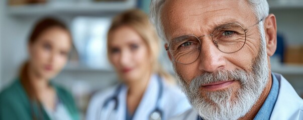In a brightly lit, modern hospital room, an elderly man with a neatly trimmed beard and glasses engages in a thoughtful conversation with a caring doctor The doctor, dressed in a pristine white coat