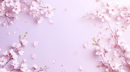 Fototapeta premium Pastel pink cherry blossoms, floral art, spring background, digital art