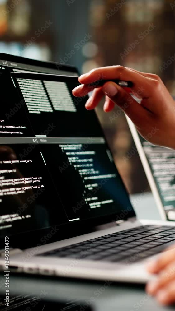Poster African American Coder Using Computer At Desk