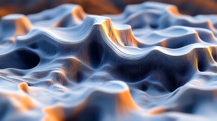 Fototapeta premium Abstract 3D rendered landscape with metallic texture and warm light.