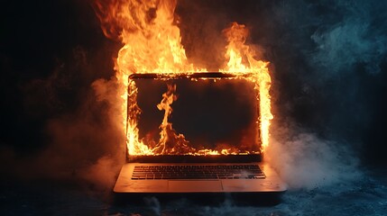 Laptop engulfed inside dangerous fire pictures