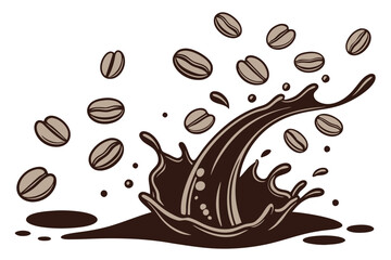 39 Coffee splash, dynamic liquid motion, coffee beans, brown and black tones, high-speed photography, white background, crisp details, artistic food photography, glossy surface, droplets, aromatic, en