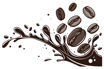 39 Coffee splash, dynamic liquid motion, coffee beans, brown and black tones, high-speed photography, white background, crisp details, artistic food photography, glossy surface, droplets, aromatic, en