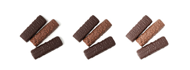 Protein bar isolated, chocolate energy paleo snack, healthy cereal nutrition with nuts, fruits, muesli