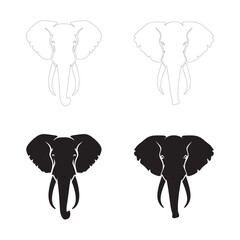 Elephant Head Silhouettes. Fully editable Flat and Outline. 
