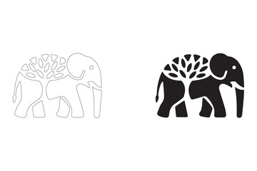 elephant logo with tree design. Fully editable Flat and Outline.