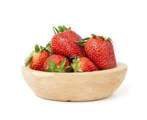 Fresh strawberry isolated, whole ripe straw berry, red juicy imperfect strawberri with green leaves