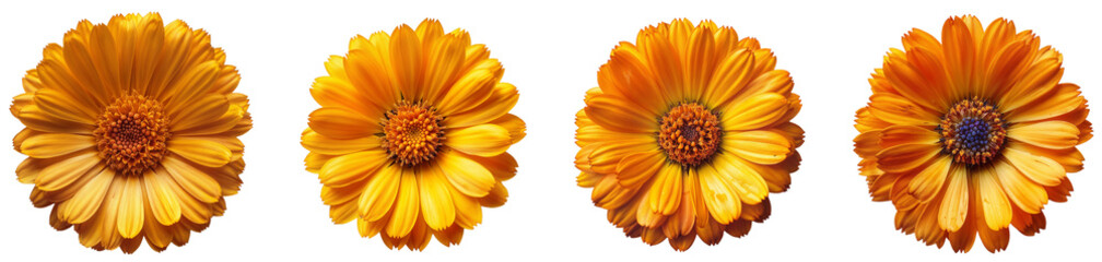 Vibrant Orange Calendula Flowers Pack of 4 Isolated on a Transparent Canvas PNG File
