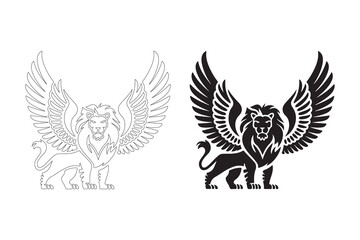Obraz premium Winged Lion Silhouette. Fully editable Flat and Outline. 