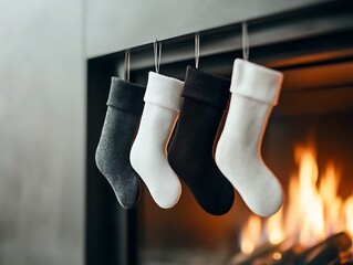 Christmas stockings fireplace cozy home.