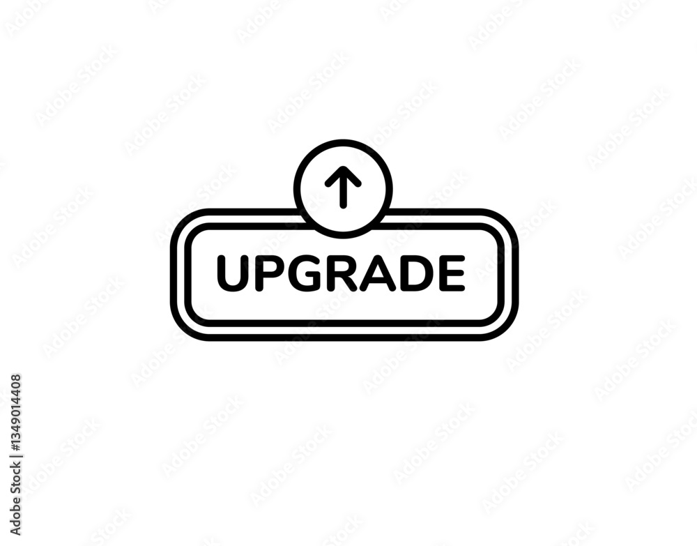 Poster black and white upgrade icon featuring an up arrow above bold text in a rectangular format.