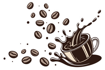 39 Coffee splash, dynamic liquid motion, coffee beans, brown and black tones, high-speed photography, white background, crisp details, artistic food photography, glossy surface, droplets, aromatic, en