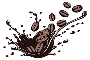 39 Coffee splash, dynamic liquid motion, coffee beans, brown and black tones, high-speed photography, white background, crisp details, artistic food photography, glossy surface, droplets, aromatic, en