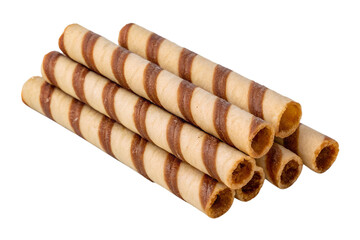 Brown striped wafer rolls isolated on transparent background