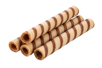 Brown striped wafer rolls isolated on transparent background