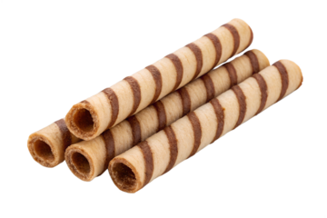 Brown striped wafer rolls isolated on transparent background