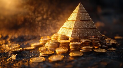 Obraz premium A gold coin pyramid grows, symbolizing financial growth.
