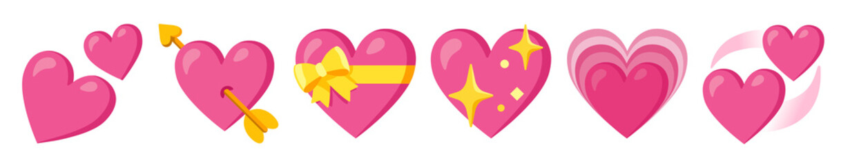 Collection of pink hearts on white background 