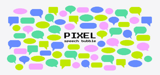 Pixel art speech bubbles set. Collection of pixel elements. Comic chat pixel elements. 8-bit style illustration. 