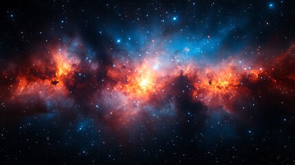 Naklejka premium Fiery nebula in space with red and blue hues.