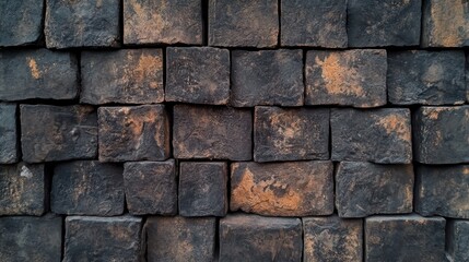 Obraz premium Dark stone wall texture, outdoor, stacked blocks, urban background, design