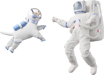 3D Astronaut and dog in space suit floating