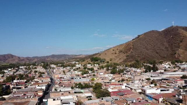 Drone view of Tecalitlan in the state of jalisco, mexico on a blue sky sunny day