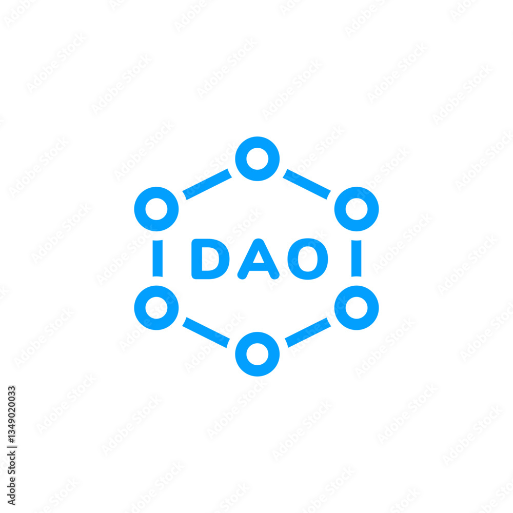 Aufkleber blue hexagon icon with dao letters in circles, representing network concept in a modern design.