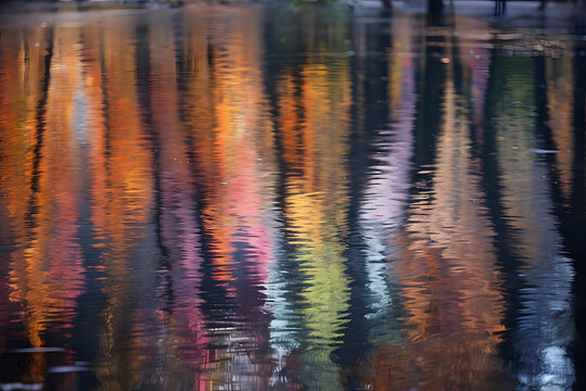 reflections in the water, Abstract Reflections Of Vibrant Autumnal Hues In Water - Powered by Adobe