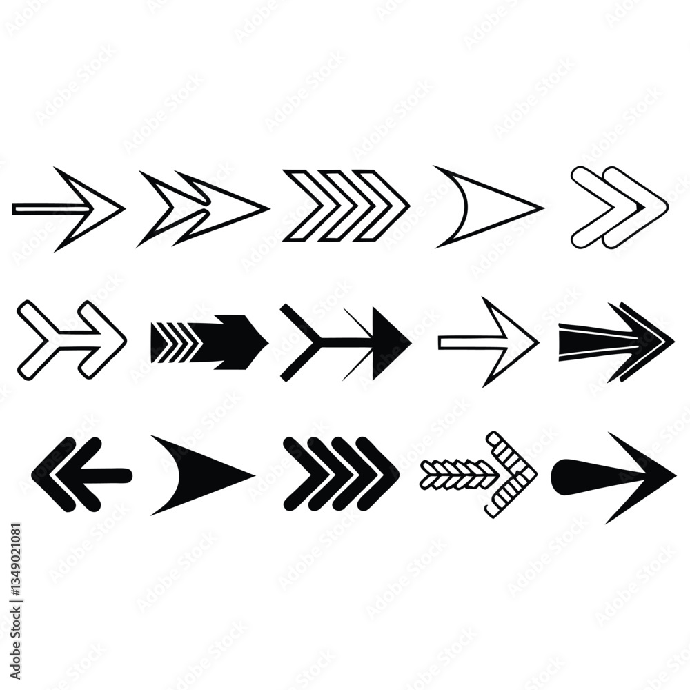 Poster black arrow icon set with various directions and designs for web and design use
