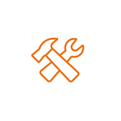 Icon shows a bold crossed hammer and wrench in orange, symbolizing repair and maintenance tools.