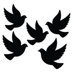 Obraz premium Set of Dove of Peace Silhouettes Isolated on White Background 