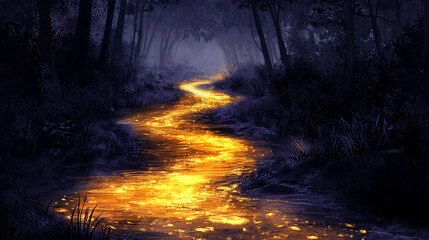 Fototapeta premium River of Glowing Gold: Ethereal Fantasy Concept