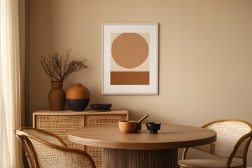  Interior design of dining room with round table , Generative AI	