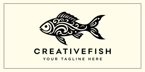 Tribal Patter Fish Logo Vector Template Illustration