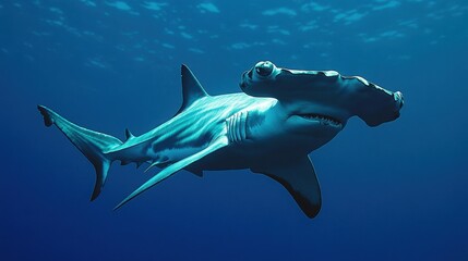 Obraz premium A hammerhead shark with its unique head shape clearly visible, gliding through the ocean