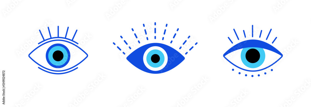 Poster stylized blue eyes with unique patterns; minimalist design showing symmetry and artistic style.